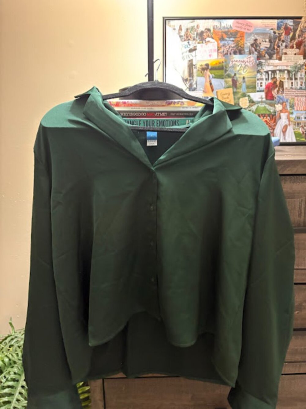 Emerald Loose Boyfriend Satin Shirt Emerald green button SIZE LARGE